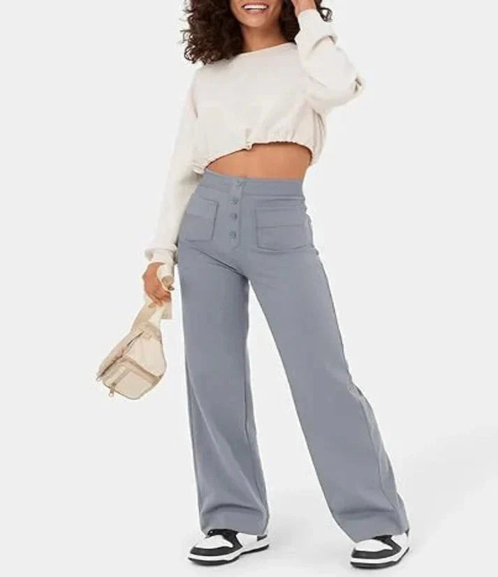 Wide Leg Pants - Stretch - Comfortable - High Waisted Pants - Women's Pants-Grace Aura