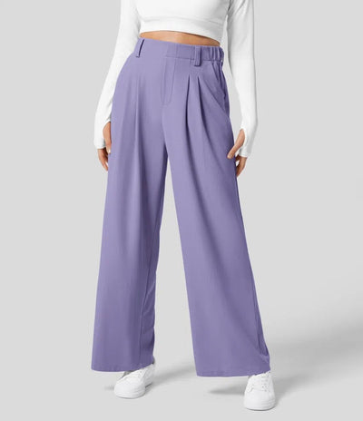 Wide Leg Pants - Women's Elastic Waist Loose Fit High Waisted Pants -Grace Aura