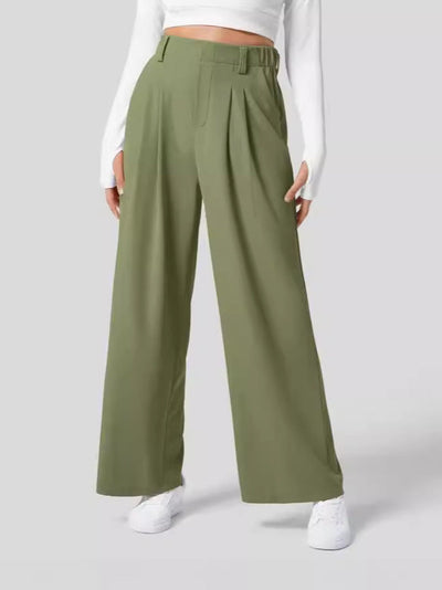 Wide Leg Pants - Women's Elastic Waist Loose Fit High Waisted Pants -Grace Aura