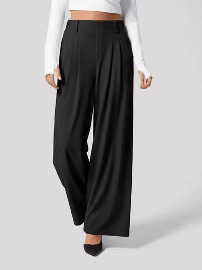 Wide Leg Pants - Women's Elastic Waist Loose Fit High Waisted Pants -Grace Aura