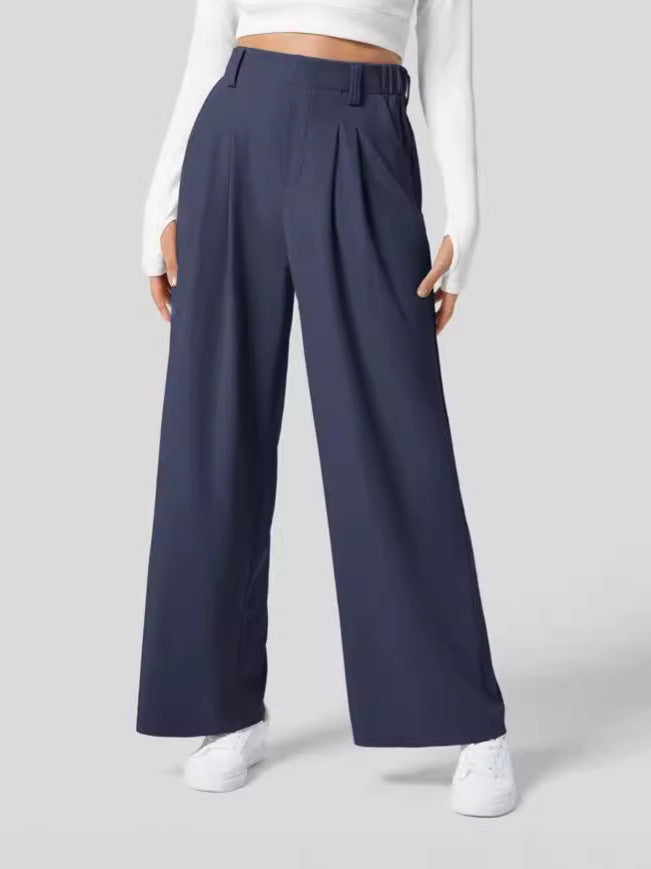 Wide Leg Pants - Women's Elastic Waist Loose Fit High Waisted Pants -Grace Aura