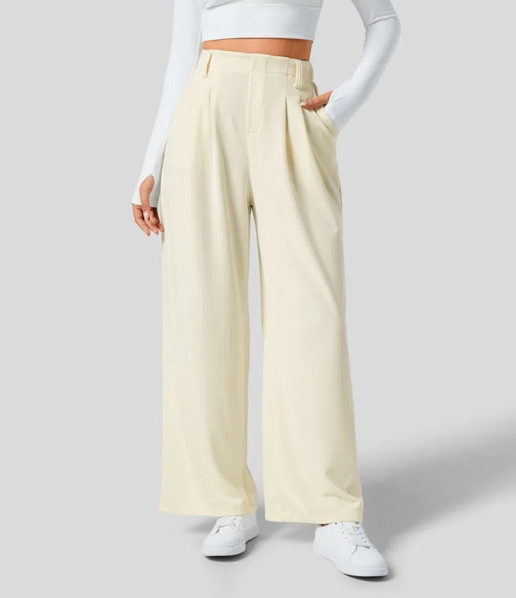 Wide Leg Pants - Women's Elastic Waist Loose Fit High Waisted Pants -Grace Aura