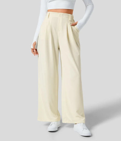 Wide Leg Pants - Women's Elastic Waist Loose Fit High Waisted Pants -Grace Aura