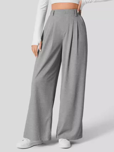 Wide Leg Pants - Women's Elastic Waist Loose Fit High Waisted Pants -Grace Aura