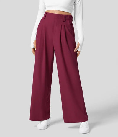 Wide Leg Pants - Women's Elastic Waist Loose Fit High Waisted Pants -Grace Aura