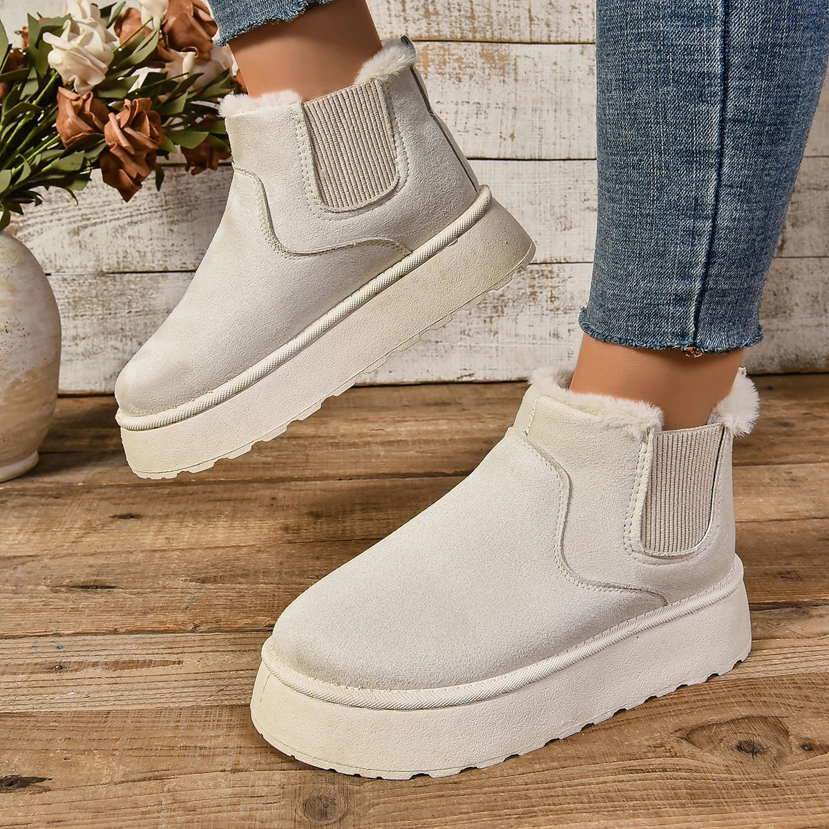 Winter Boots | Ankle | Slip-On | Fur Lined Boots | Women's Boots-Grace Aura