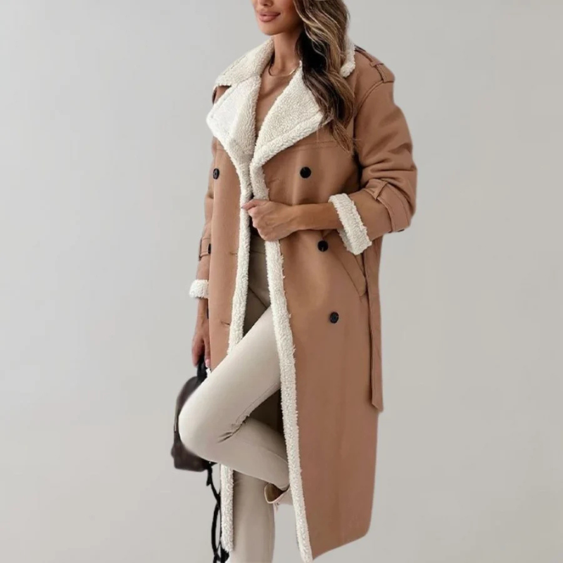 Winter Coat | Fleece Lined | Double Breasted | Long Overcoat Women | Long Winter Coats for Ladies-Grace Aura