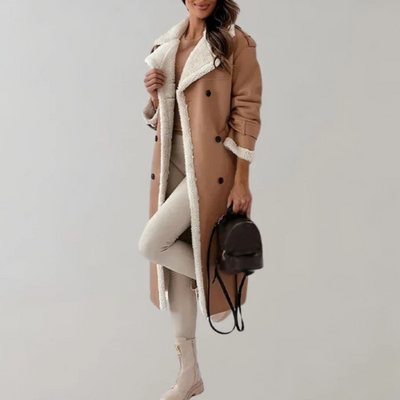 Winter Coat | Fleece Lined | Double Breasted | Long Overcoat Women | Long Winter Coats for Ladies-Grace Aura