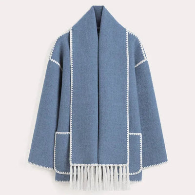 Winter Coat - Women's Woolen Single Breasted Winter Jacket with Scarf-Grace Aura