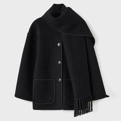 Winter Coat - Women's Woolen Single Breasted Winter Jacket with Scarf-Grace Aura