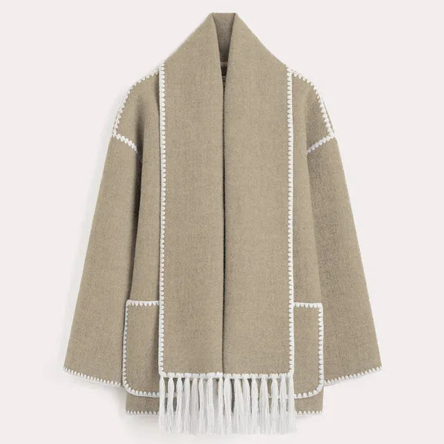 Winter Coat - Women's Woolen Single Breasted Winter Jacket with Scarf-Grace Aura