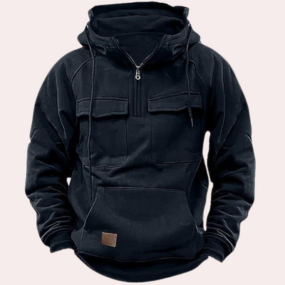 Winter Hoodie - Men's Warm Half-Zip Pullover Cargo Hoodie-Grace Aura