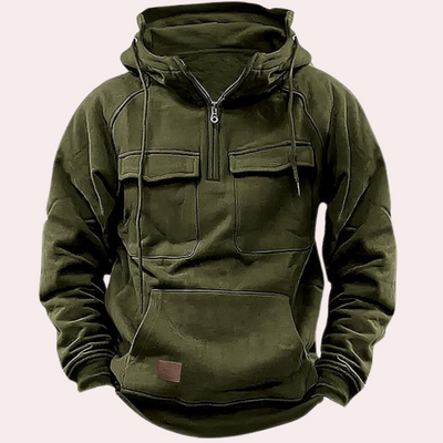 Winter Hoodie - Men's Warm Half-Zip Pullover Cargo Hoodie-Grace Aura