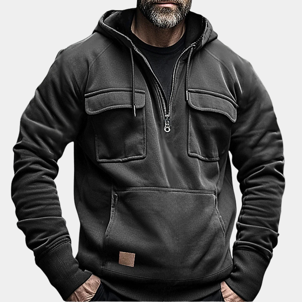 Winter Hoodie - Men's Warm Half-Zip Pullover Cargo Hoodie-Grace Aura