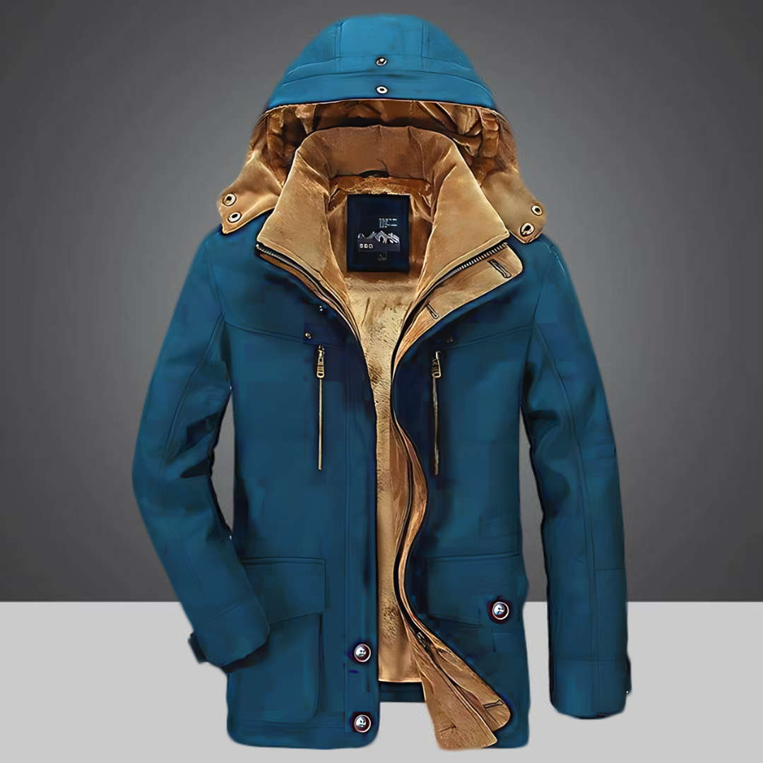 Winter Jacket - Men's Fleece Lined Zip-Up Hooded Down Jacket-Grace Aura