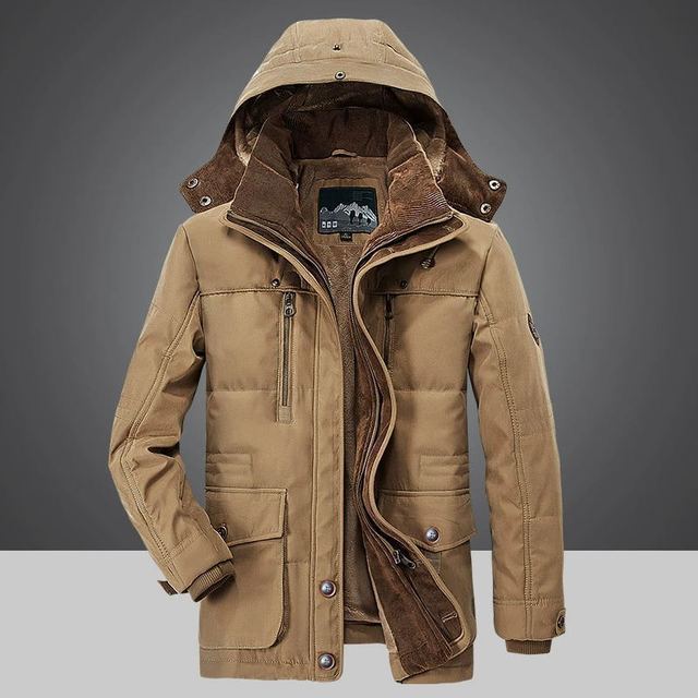 Winter Jacket - Men's Fleece Lined Zip-Up Hooded Down Jacket-Grace Aura