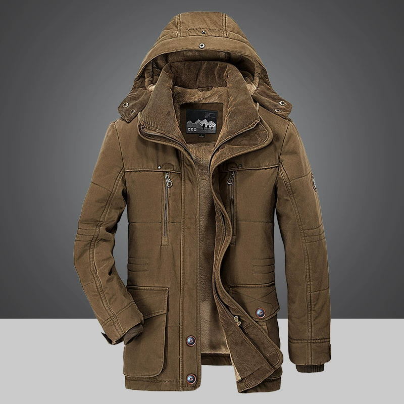 Winter Jacket - Men's Fleece Lined Zip-Up Hooded Down Jacket-Grace Aura