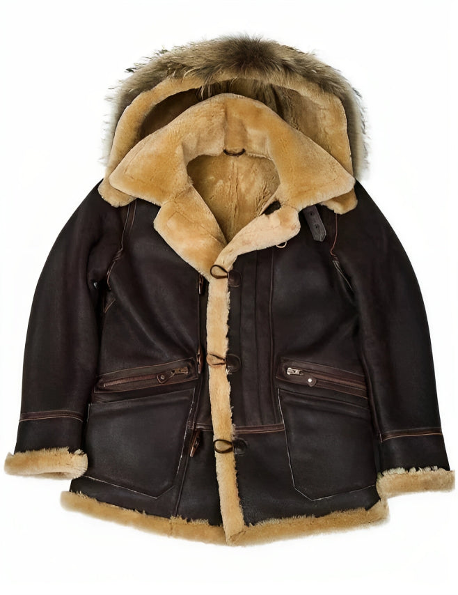 Winter Leather Jacket | Hooded | Warm | Sherpa Lined Jacket | Men's Winter Jacket-Grace Aura