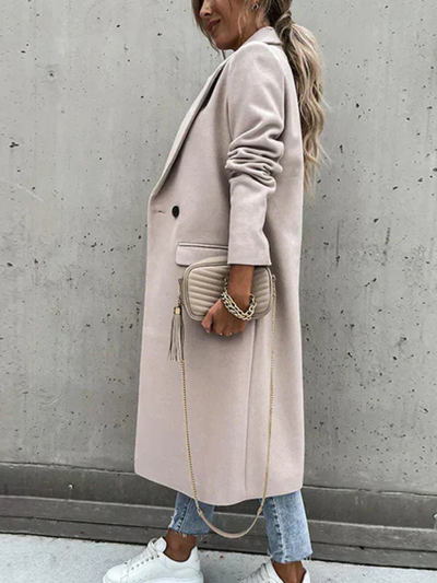 Winter Trench Coat | V-Neck | Double Breasted | Wool Trench Coat | Women's Coats-Grace Aura