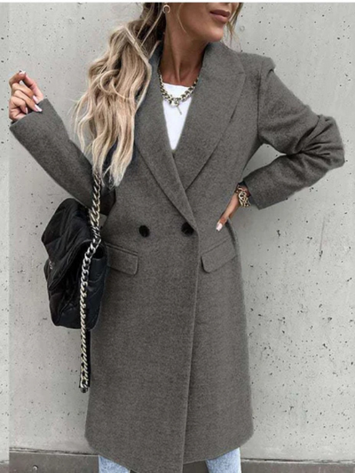 Winter Trench Coat | V-Neck | Double Breasted | Wool Trench Coat | Women's Coats-Grace Aura