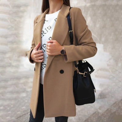 Winter Trench Coat - Women's Long Double Breasted Woolen Coat-Grace Aura