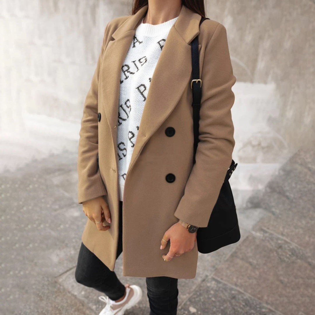 Winter Trench Coat - Women's Long Double Breasted Woolen Coat-Grace Aura