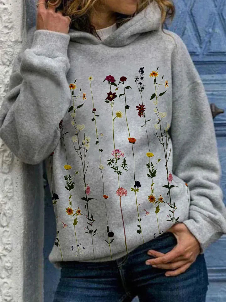 Women's Hoodie | Comfy | Gray | Pullover Hoodie | Flower Hoodie-Grace Aura