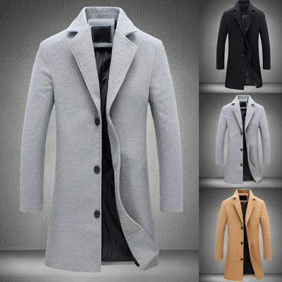 Wool Coat | Long | Single Breasted | Winter Coat | Wool Trench Coats for Men-Grace Aura