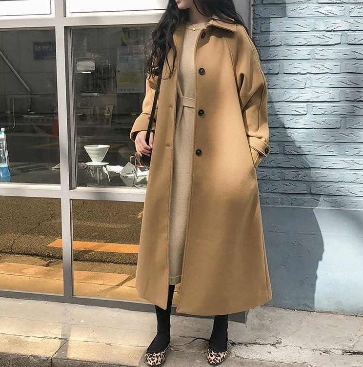 Wool Coat - Women's Long Single Breasted Wool Trench Coat for Winter-Grace Aura