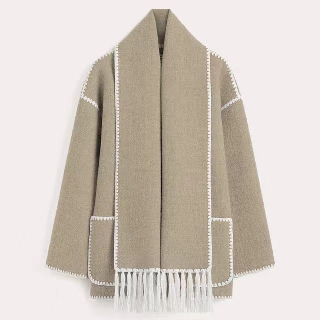 Wool Jacket | Single Breasted | Winter | Jacket with Scarf | Wool Coat Women-Grace Aura