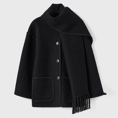 Wool Jacket | Single Breasted | Winter | Jacket with Scarf | Wool Coat Women-Grace Aura