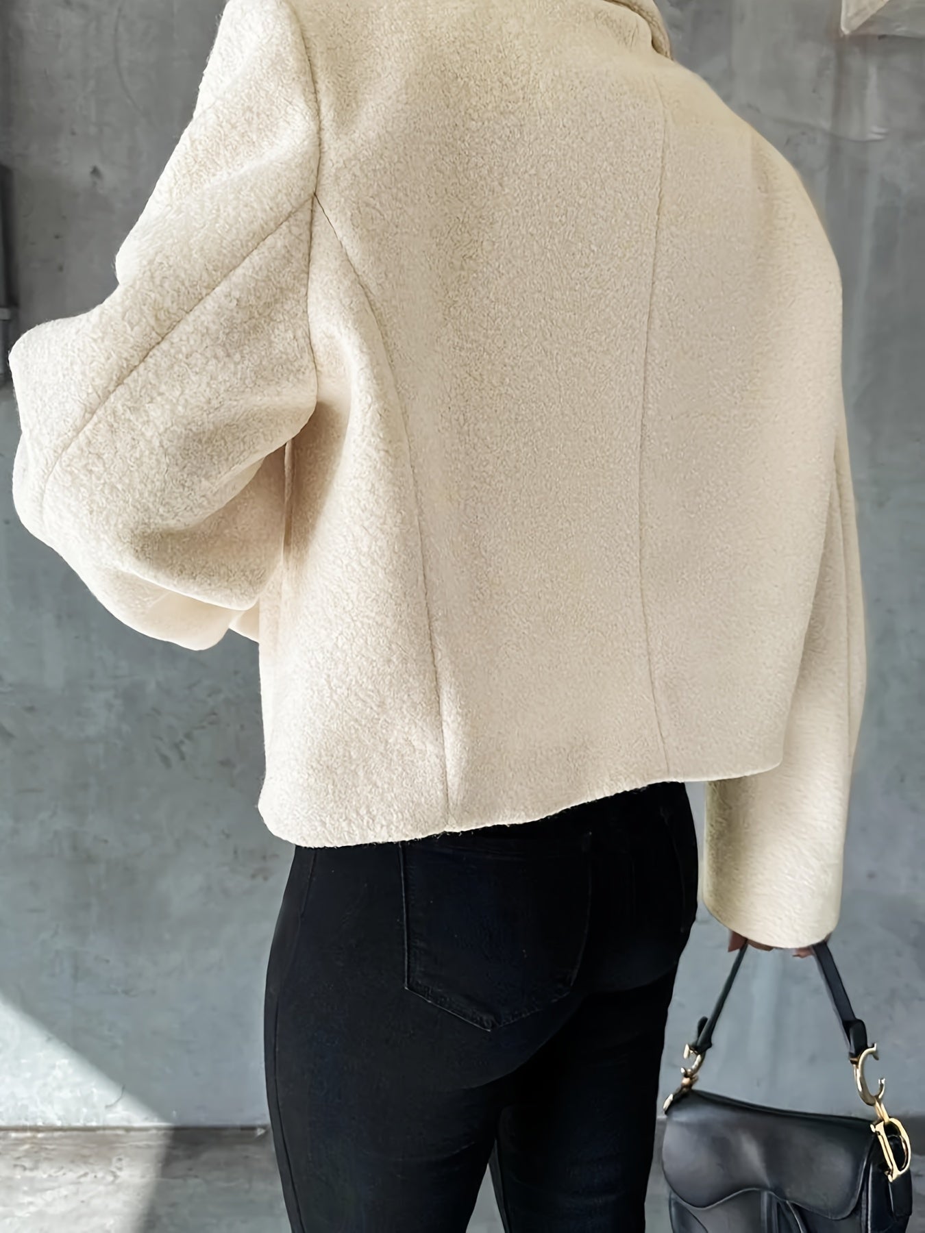 Wool Jacket - Women's White Double Breasted Short Woolen Jacket-Grace Aura