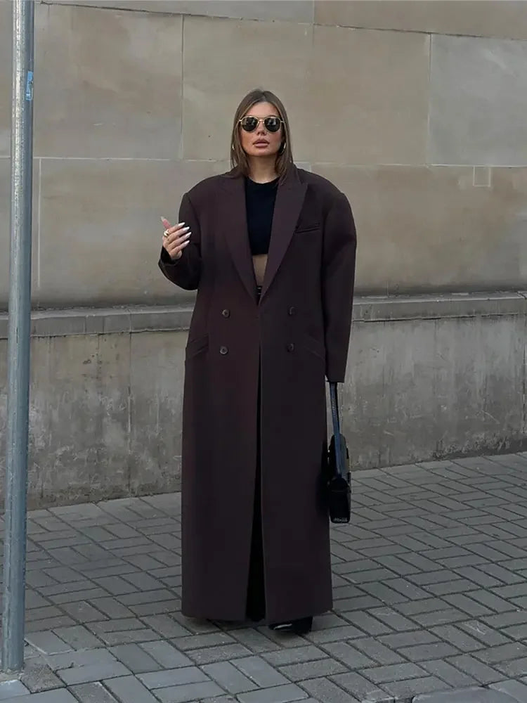 Wool Trench Coat | Double Breasted | Long | Oversized Coat | Women's Jackets-Grace Aura