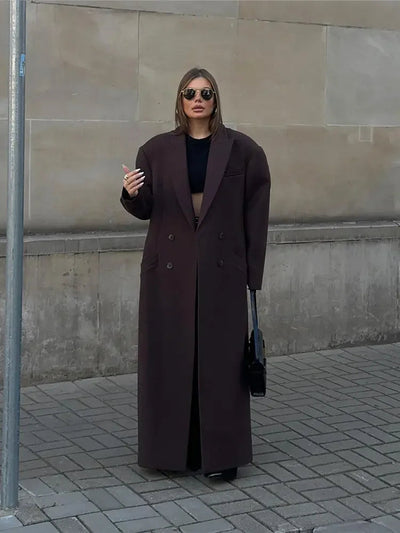 Wool Trench Coat | Double Breasted | Long | Oversized Coat | Women's Jackets-Grace Aura