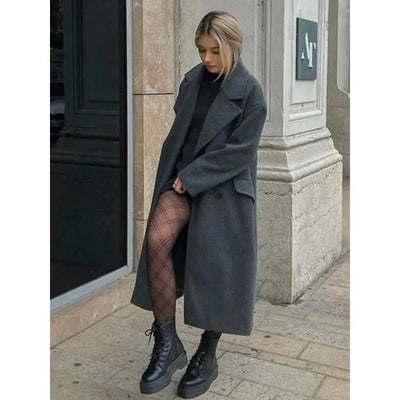 Wool Trench Coat - Double Breasted - Oversized - Long Wool Coat - Women's Winter Coats & Jacket-Grace Aura