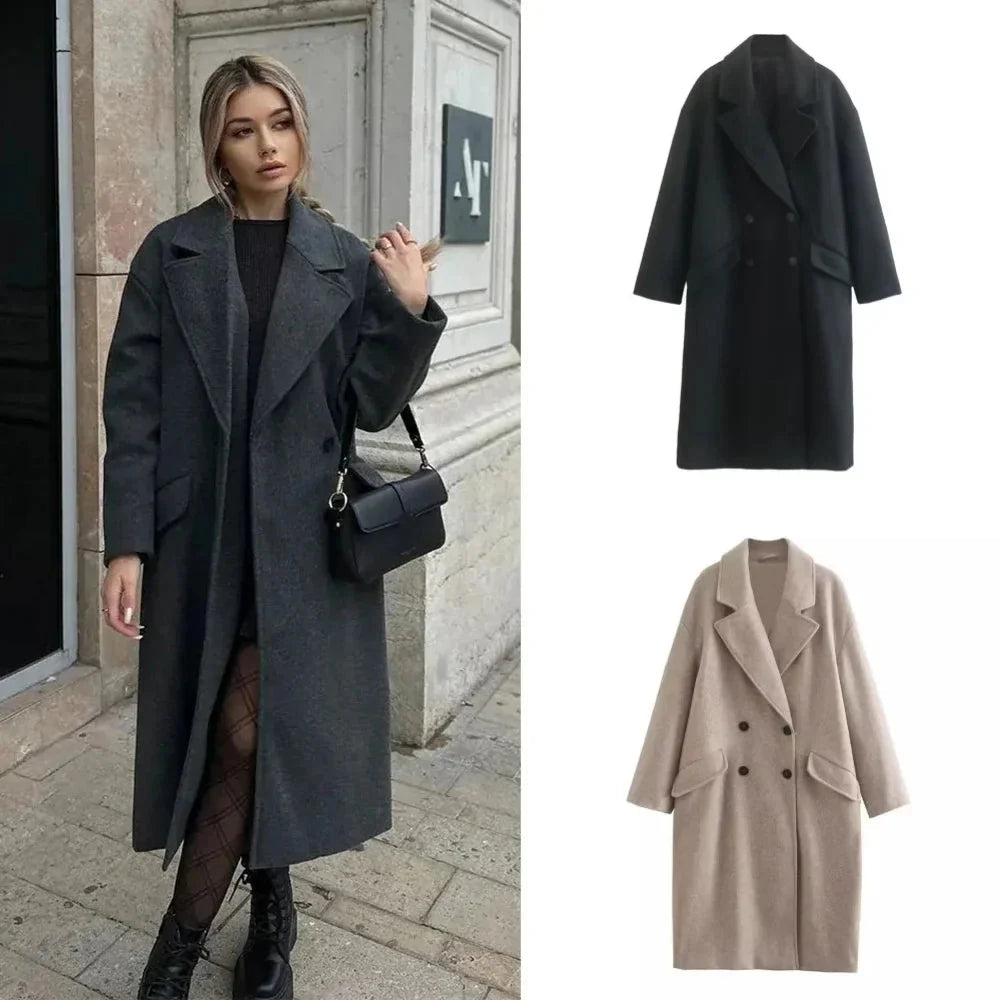 Wool Trench Coat - Double Breasted - Oversized - Long Wool Coat - Women's Winter Coats & Jacket-Grace Aura