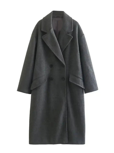 Wool Trench Coat - Double Breasted - Oversized - Long Wool Coat - Women's Winter Coats & Jacket-Grace Aura