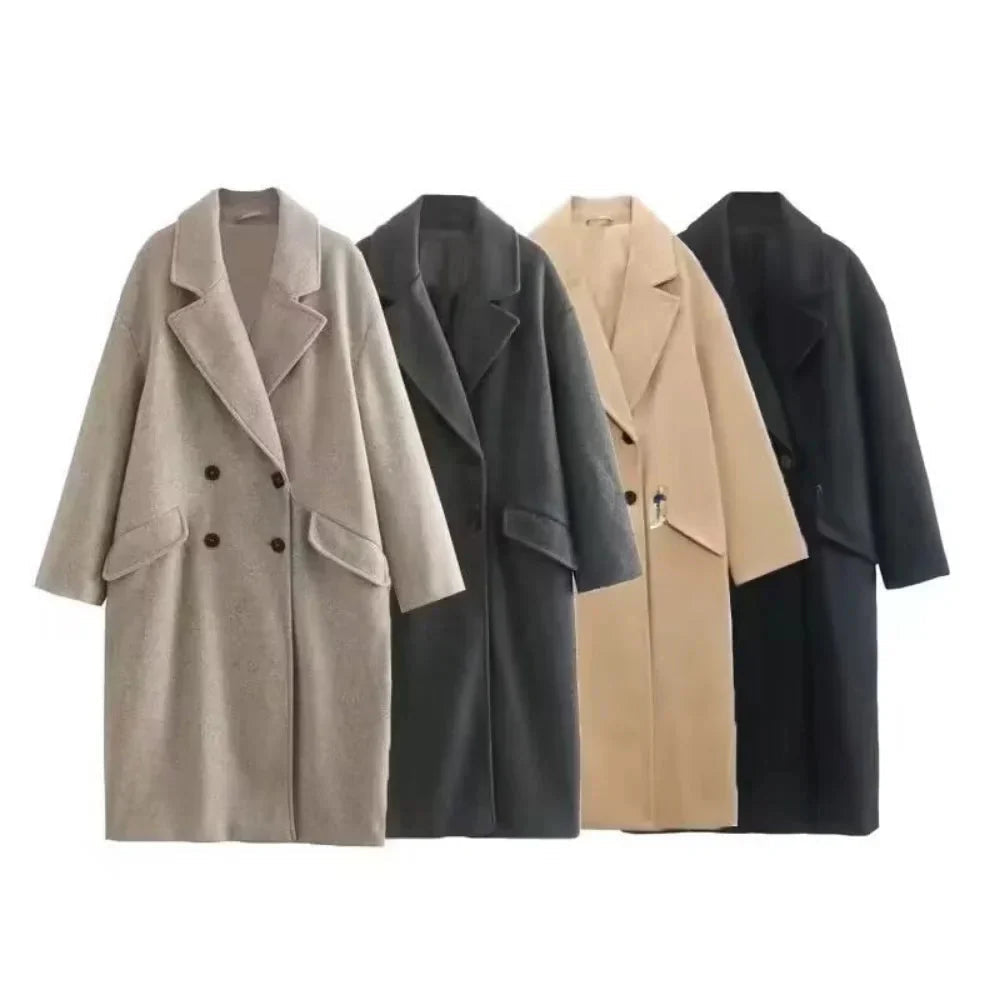 Wool Trench Coat - Double Breasted - Oversized - Long Wool Coat - Women's Winter Coats & Jacket-Grace Aura