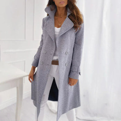 Woolen Coat - Double Breasted - Long - Wool Trench Coat - Women's Winter Coats and Jackets-Grace Aura