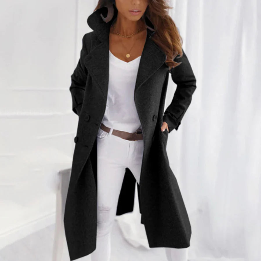 Woolen Coat - Double Breasted - Long - Wool Trench Coat - Women's Winter Coats and Jackets-Grace Aura