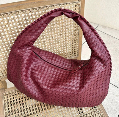 Woven Bag - Vegan Leather - Zipper - Shoulder Bag - Handbag-Grace Aura