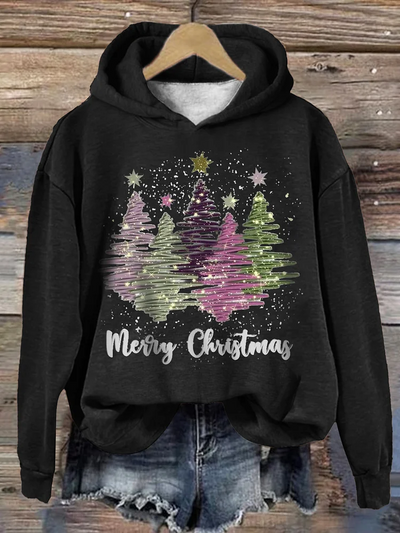 Xmas Hoodie - Women's Loose Fit Christmas Tree Pullover Sweatshirt-Grace Aura