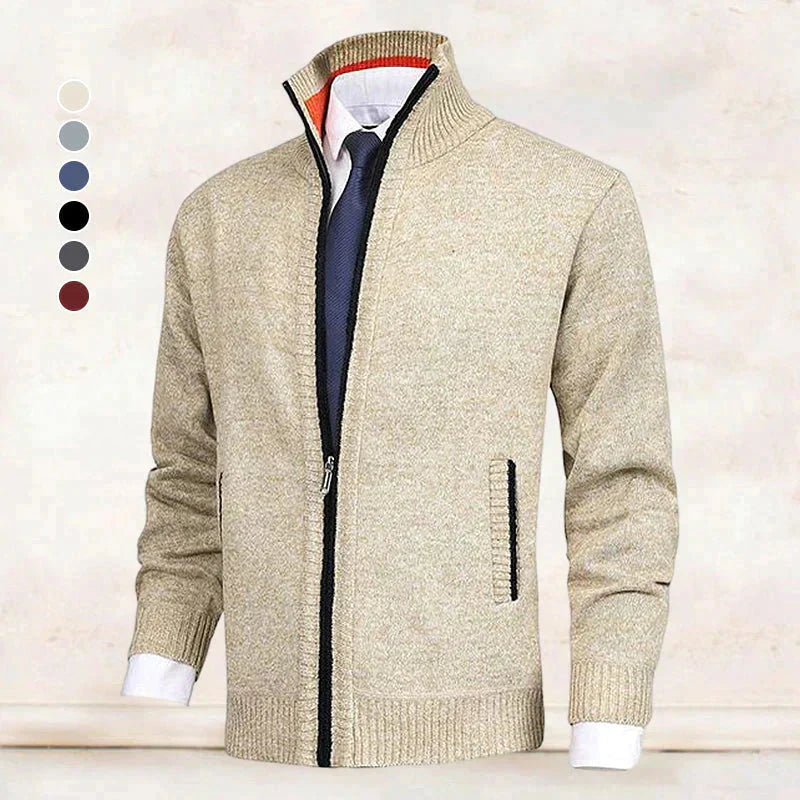 Zip Cardigan | Standing Collar | Pockets | Knitted Cardigan | Men's Cardigan-Grace Aura