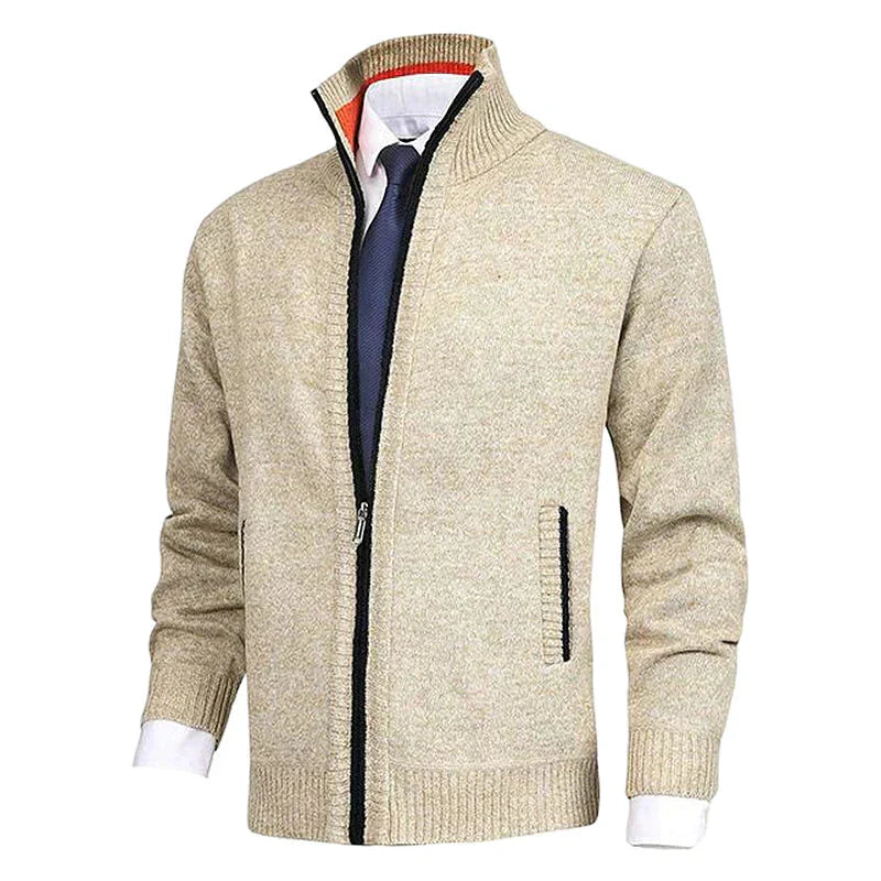 Zip Cardigan | Standing Collar | Pockets | Knitted Cardigan | Men's Cardigan-Grace Aura