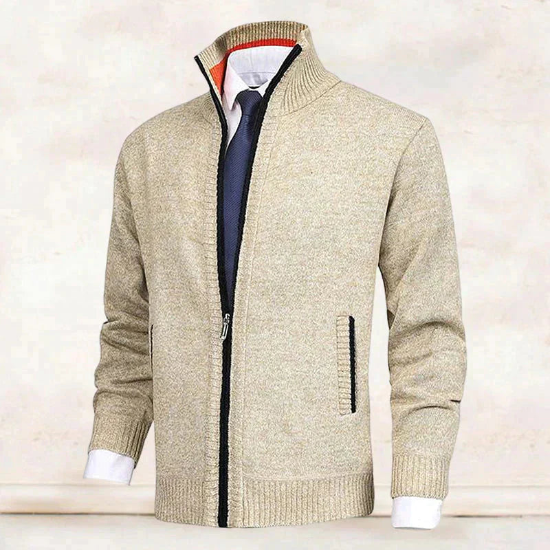 Zip Cardigan | Standing Collar | Pockets | Knitted Cardigan | Men's Cardigan-Grace Aura