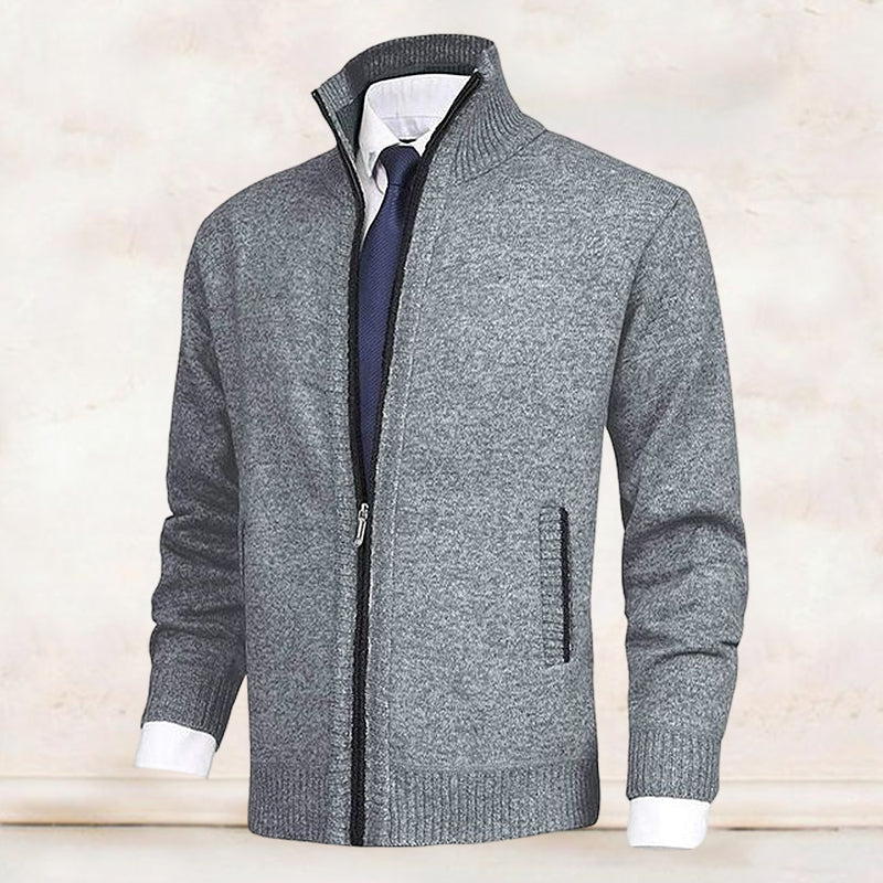 Zip Cardigan | Standing Collar | Pockets | Knitted Cardigan | Men's Cardigan-Grace Aura