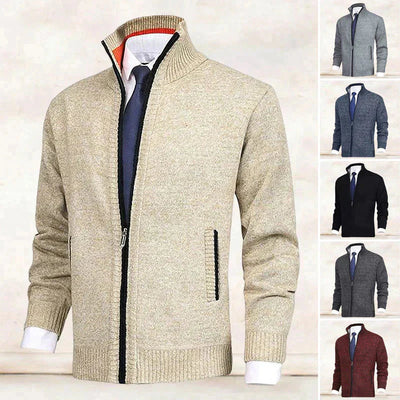 Zip Cardigan | Standing Collar | Pockets | Knitted Cardigan | Men's Cardigan-Grace Aura