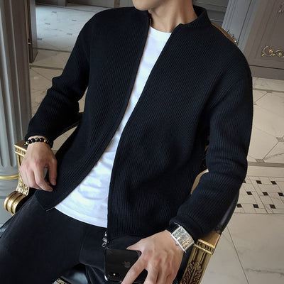 Zip Cardigan - Warm - Long Sleeve - Knitted Cardigan - Men's Cardigan-Grace Aura