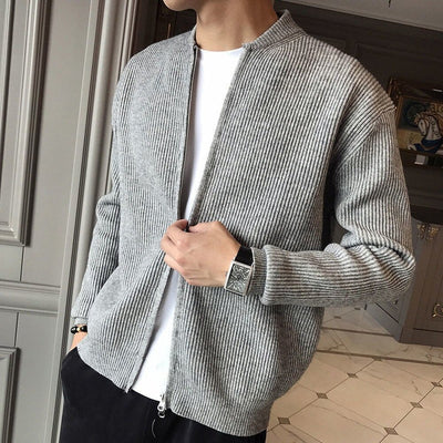 Zip Cardigan - Warm - Long Sleeve - Knitted Cardigan - Men's Cardigan-Grace Aura