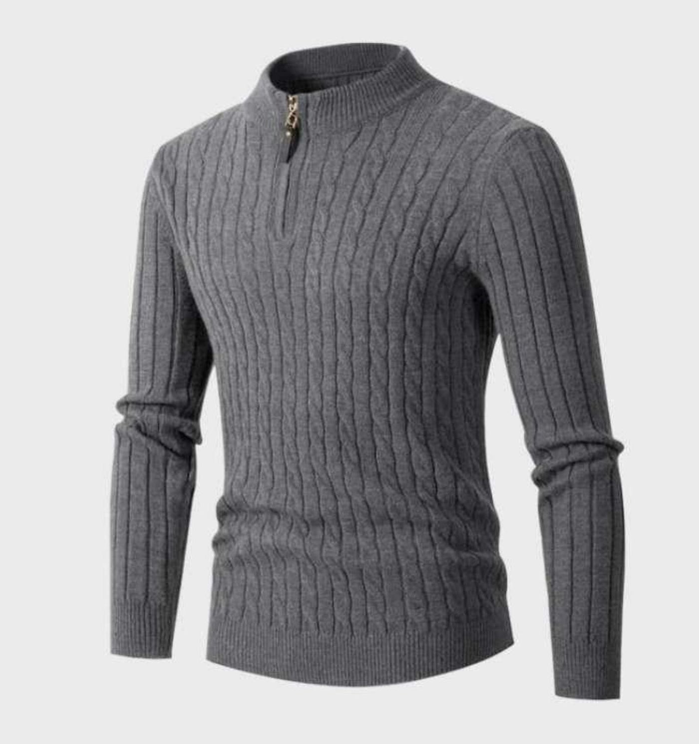 Zip Sweater - Men's Thin Knitted Regular Fit Half-Zip Jumper-Grace Aura